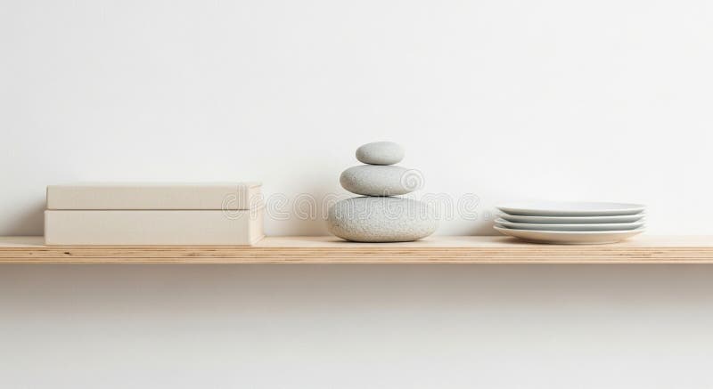 Books on the left a balanced stack of four smooth gray stones in the stock illustration