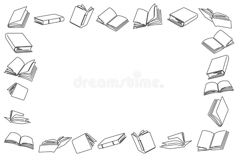 Books Line Art Pattern Frame Vector Illustration Stock Vector