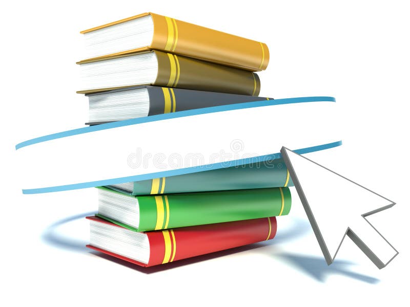 Books and mouse cursor on white background royalty free illustration