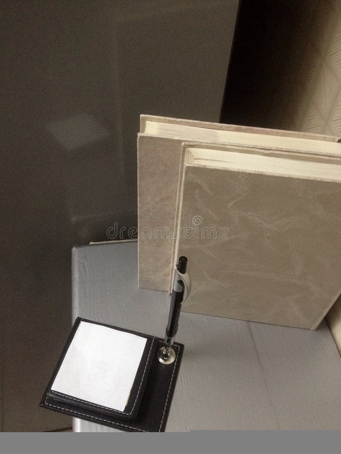 Books, Pen and Holder and Note Paper. Stock Image Image of desk
