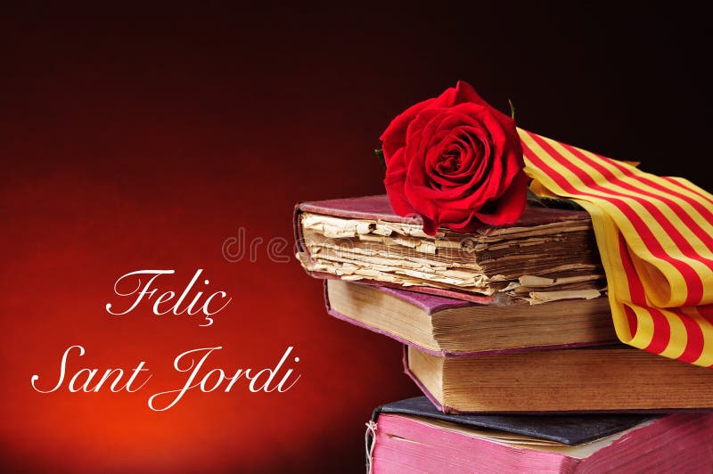 SUELY  cariñet - Página 32 Books-red-rose-text-felic-sant-jordi-happy-saint-georg-catalan-flag-pile-old-georges-day-written-catalan-52156705