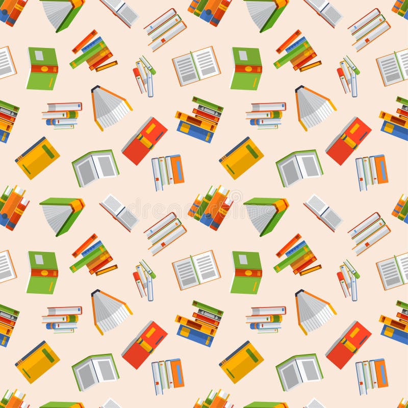 Books seamless pattern in flat design style vector illustration. Academic learning symbol reading school sign. Knowledge design isolated science university text cover literature. Books seamless pattern in flat design style vector illustration. Academic learning symbol reading school sign. Knowledge design isolated science university text cover literature.