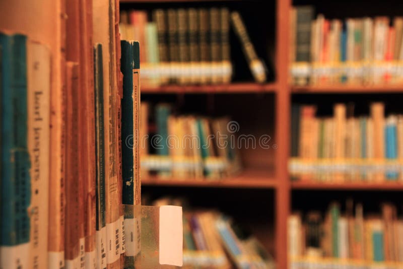 Books on a shelf in library. royalty free stock image