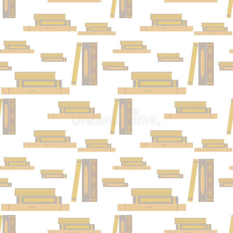 Books Stand And Lie In Piles. Seamless Pattern. Flat Design, Vector