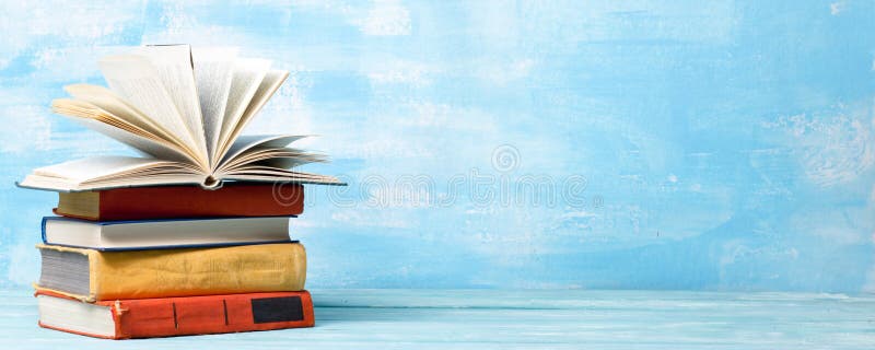 Books on Wooden Desk Table and Abstract Background. Education Background.  Copy Space. Back To School. Stock Photo - Image of literary, book: 184899360