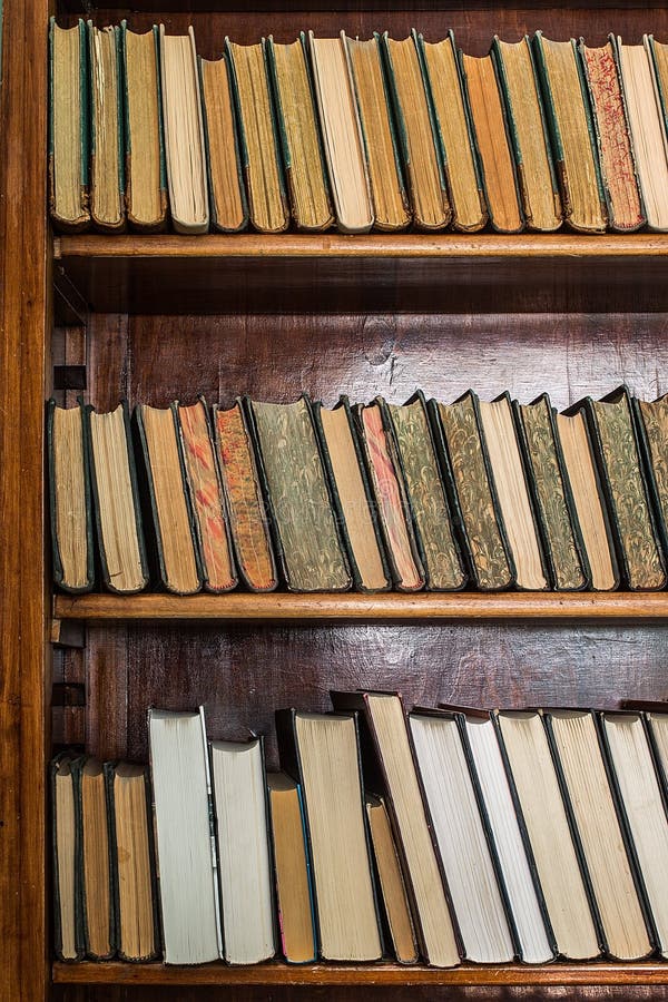 Books on Wooden Shelves in the Library Stock Photo Image of