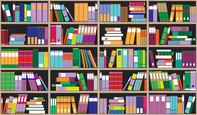 Bookshelf Background. Shelves Full Of Colorful Books. Home Library With