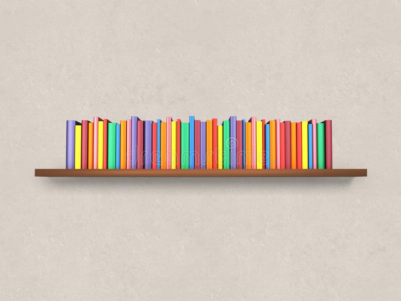 Bookshelf with Colorful Books on the Wall Stock Photo Image of
