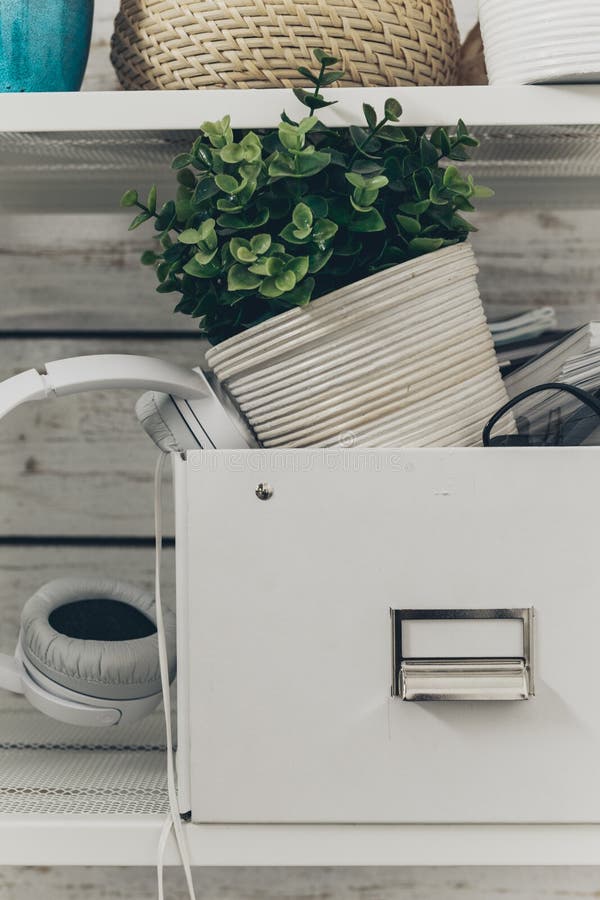 Bookshelf with Office Supplies Stock Photo Image of bright, household