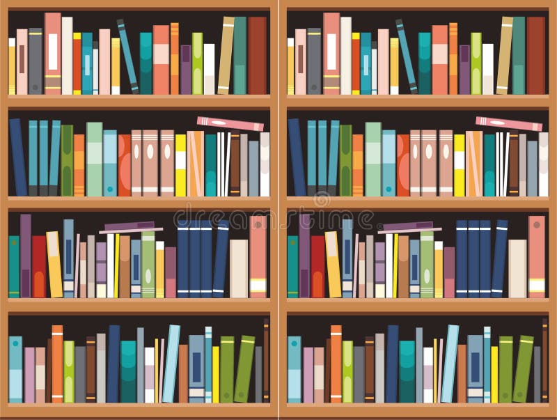 Bookshelve con il fondo dei libri, istruzione delle biblioteche