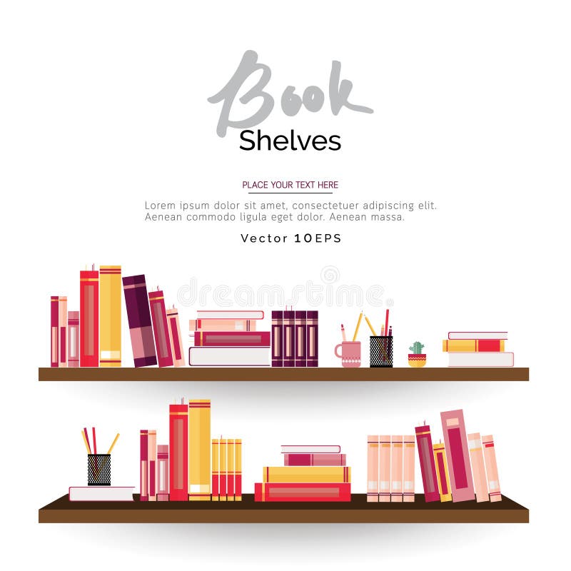Bookshelves With Colorful Books And Stationery Stock Vector