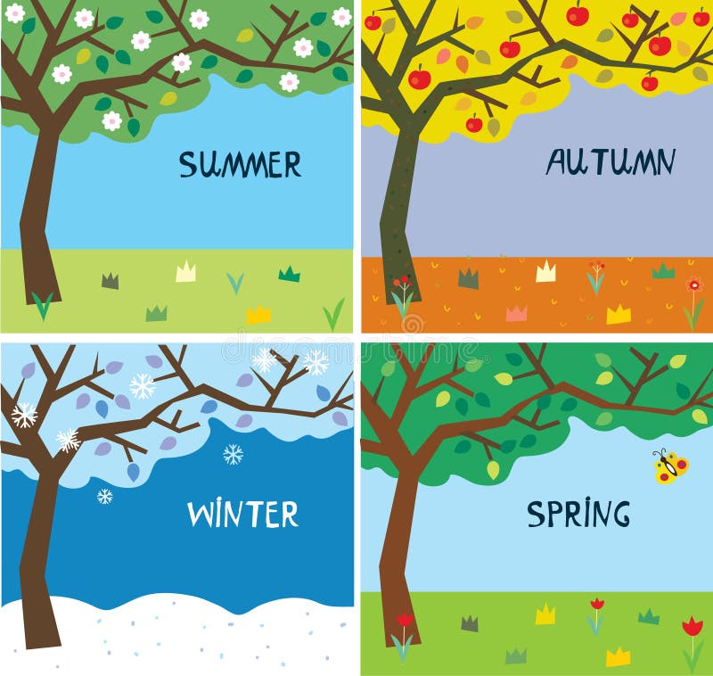Boom en landschap in vier seizoenen royalty-vrije illustratie
