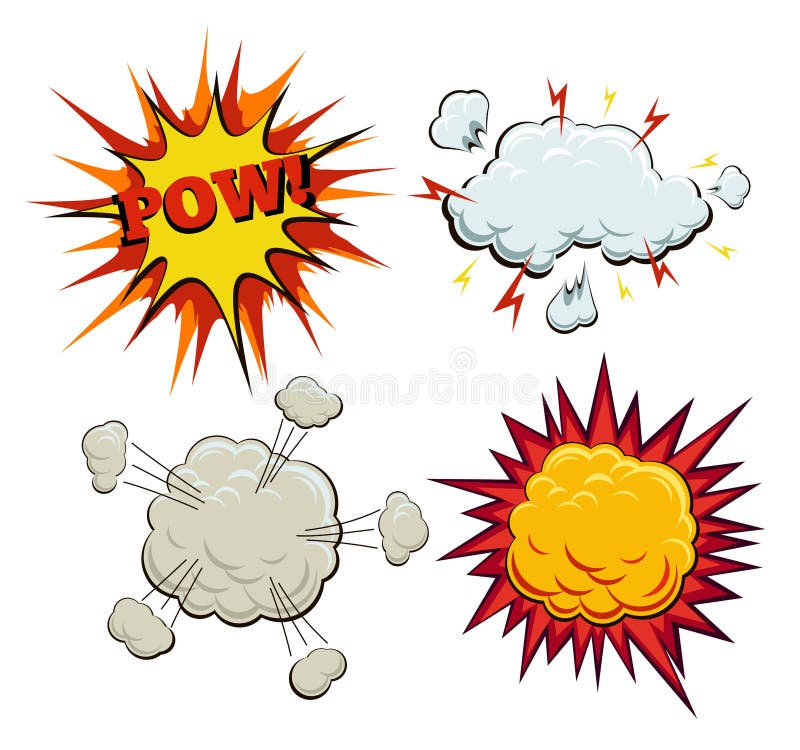 Boom, explosion and pow set stock illustration