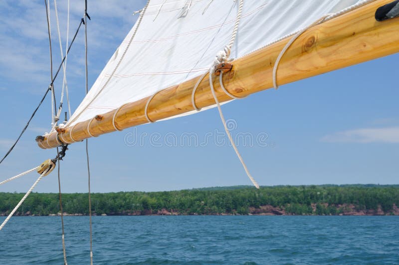 Boom and Foresail of Schooner Sailboat stock image