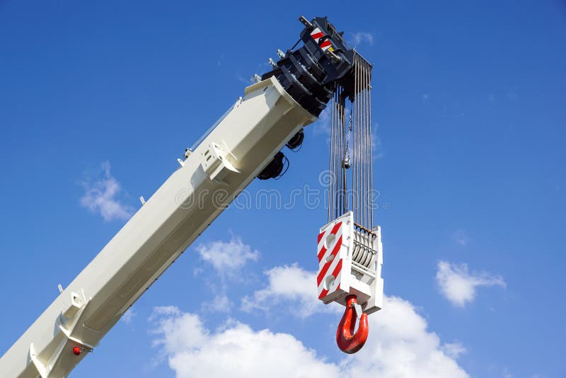 Boom of Mobile Crane with Blue Sky Background. Stock Photo Image of machine, mechanical 125759552