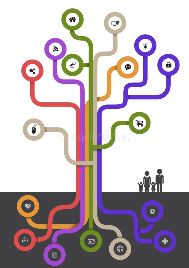 Moderne boomlijn met iconen stock illustratie