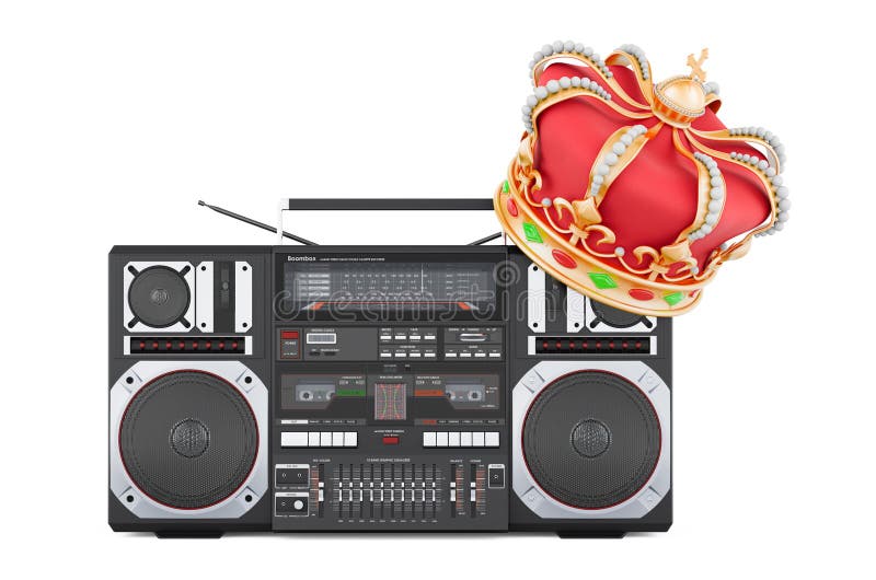 Boombox with Golden Crown, 3D Rendering Stock Illustration