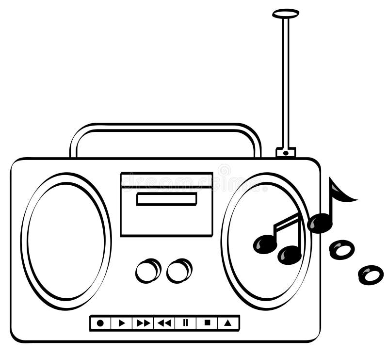 Boombox with music playing stock vector. Illustration of outline 4976087