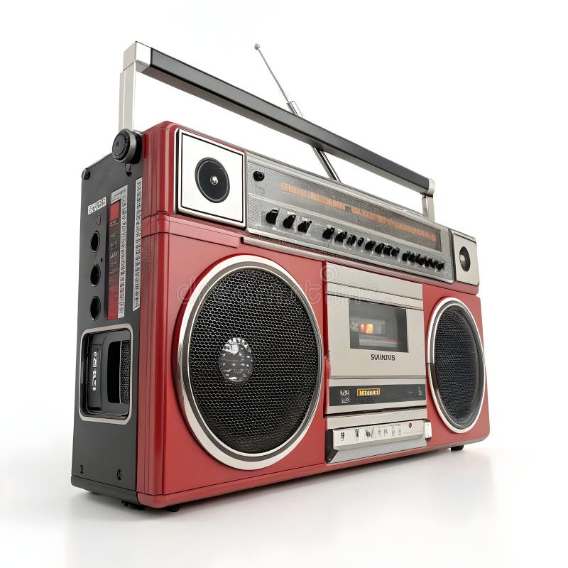 Boombox Retro Tape Recorder 3D Rendering isolated on white background. A retro boombox tape recorder 3D rendering isolated on a white background, ideal for music, nostalgia, and vintage themes