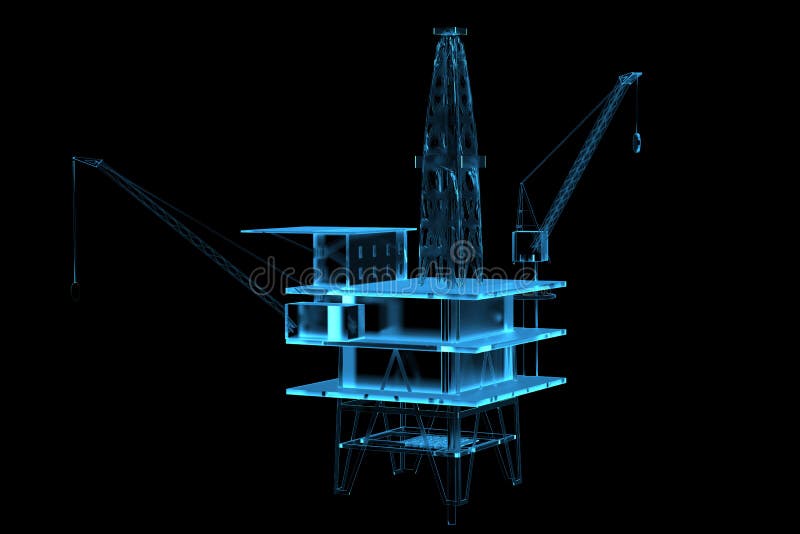 Oil rig (3D xray blue transparent). Oil rig (3D xray blue transparent)