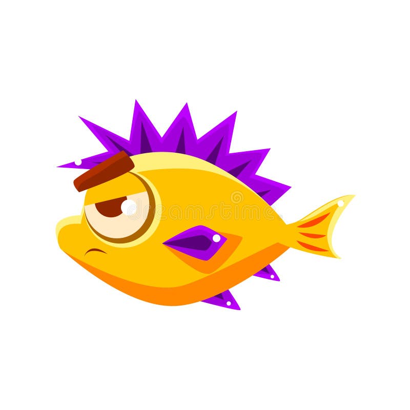Boos van Gele Fantastische Aquarium Tropische Vissen met het Stekelige Purpere Karakter van het Vinnenbeeldverhaal vector illustratie Boos van Gele Fantastische Aquarium Tropische Vissen met het Stekelige Purpere Karakter van het Vinnenbeeldverhaal vector illustratie
