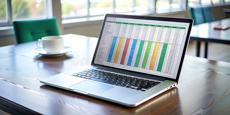 Boosting Business Productivity with Spreadsheet Software on a Modern Laptop A Comprehensive Guide to Data Analysis and royalty free illustration