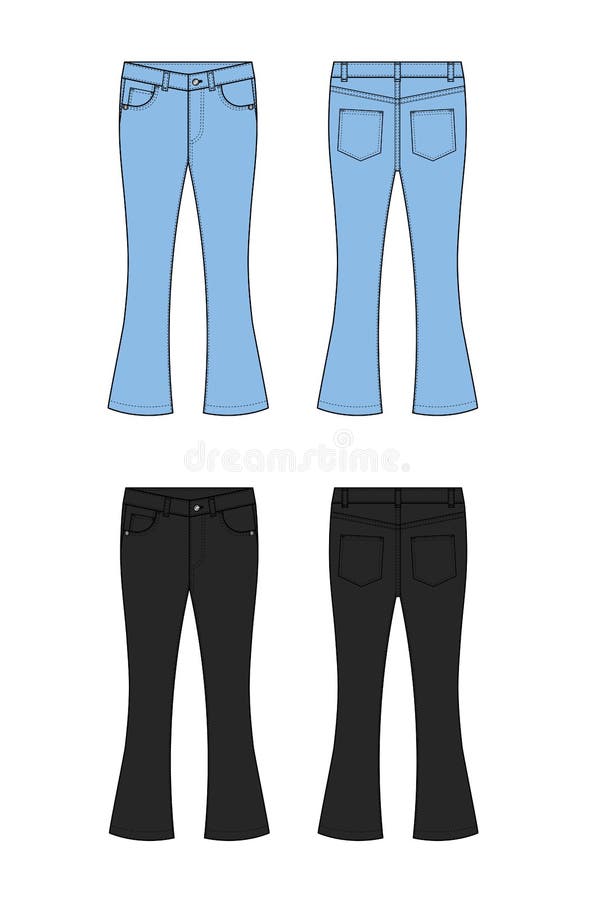 Bootcut Jeans Pants Vector Template Illustration Set Stock Vector ...