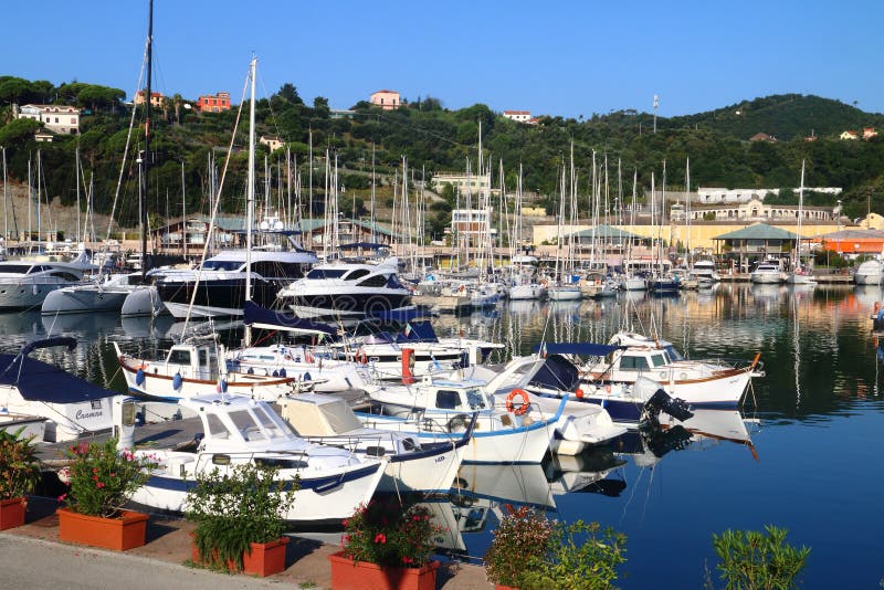 The tourist port of the city of Varazze, on the western Ligurian Riviera, located between the towns of Cogoleto and Celle Ligure. Varazze is about 30 kilometers from Genoa and makes nautical tourism its main vocation. The tourist port of the city of Varazze, on the western Ligurian Riviera, located between the towns of Cogoleto and Celle Ligure. Varazze is about 30 kilometers from Genoa and makes nautical tourism its main vocation.