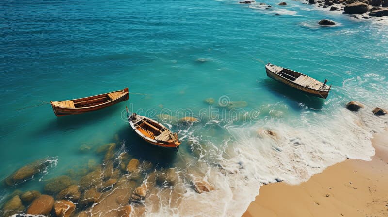 Boote in Strandnähe Aussicht. generative Hilfe. lizenzfreie abbildung