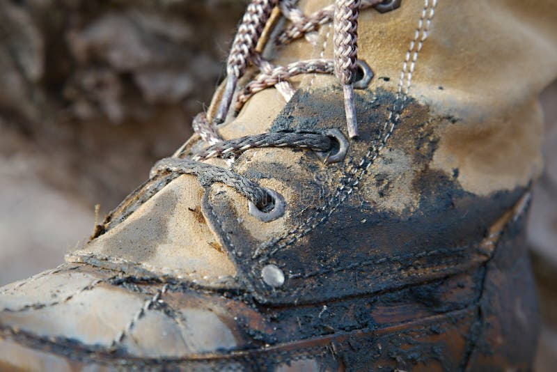 Muddy boots used in forest. Muddy boots used in forest