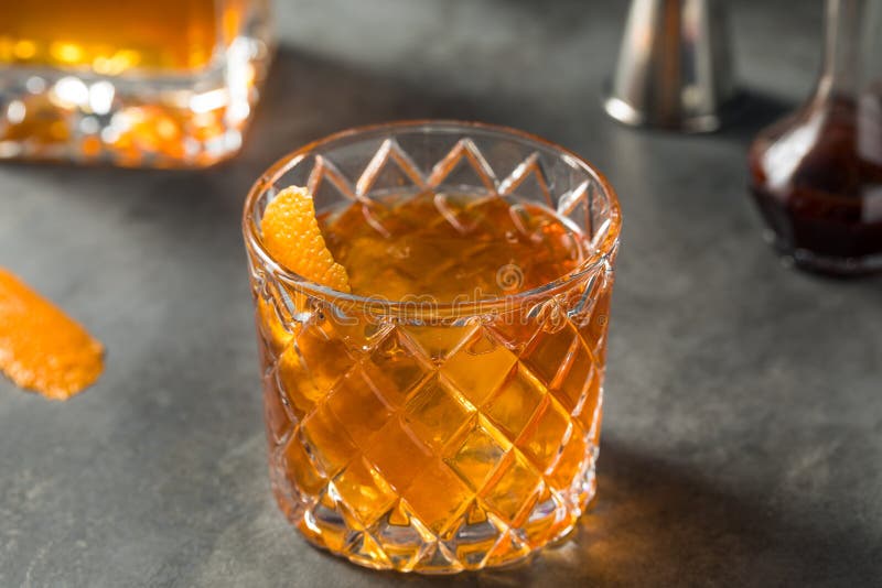 Boozy Cold Bourbon Old Fashioned Cocktail Stock Image Image of