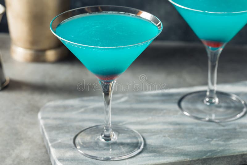 Boozy Refreshing Blue Martini Cocktail Stock Image Image of cherry, liquid 222661995