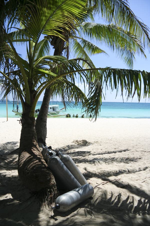 Boracay beach scuba tanks palm tree