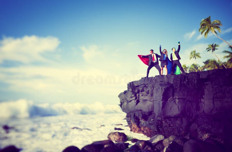 Borda dos super-herói do negócio do penhasco imagens de stock Borda dos super-herói do negócio do penhasco imagens de stock