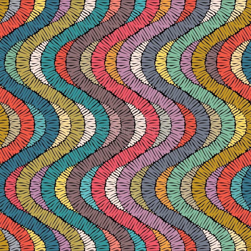 Bordado ou repetição colorida da textura do teste padrão da tela sem emenda handmade Motivos étnicos e tribais Cópia no estilo bo