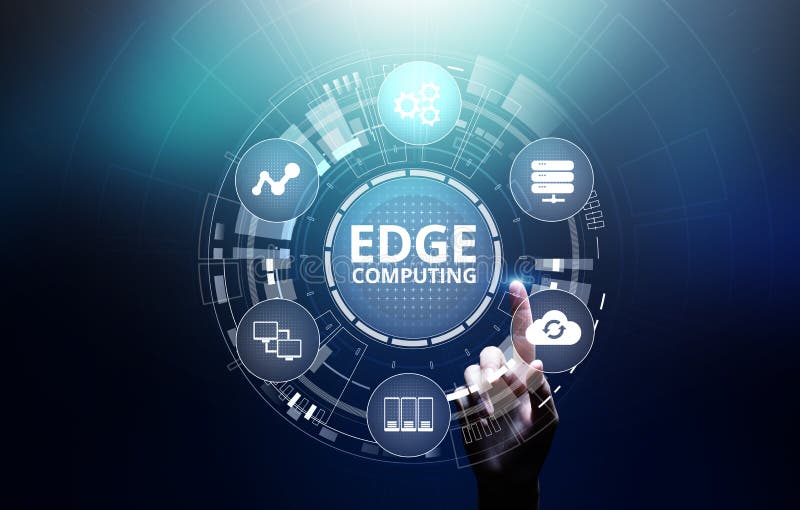Borde que computa tecnología moderna de las TIC en concepto de la pantalla virtual stock de ilustración
