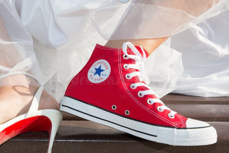 Bordeaux , Aquitaine / France - 11 07 2019 : Bride Feet Wedding Dress and Red Sneakers All Star Taylor Editorial Image - Image of beautiful, america: 163731950