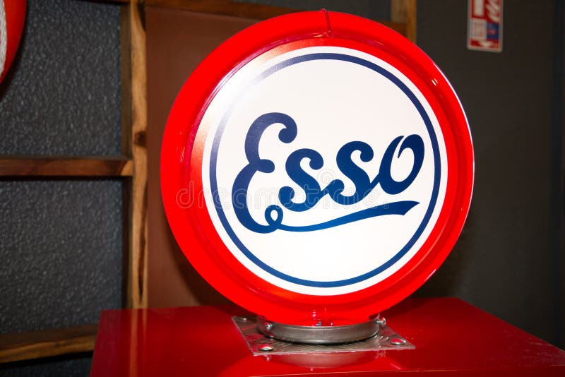 Esso Esso Gasoline Logo On Cherry Red and White Shot Glass 