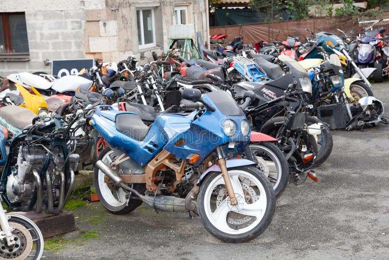 Bordeaux , Aquitaine / France - 03 15 2020 : Motorcycle Scrap Yard Old Used Motorbike Breaker
