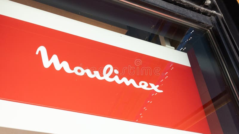Moulinex brand sign and text logo front of shop of small household appliances store royalty free stock photo