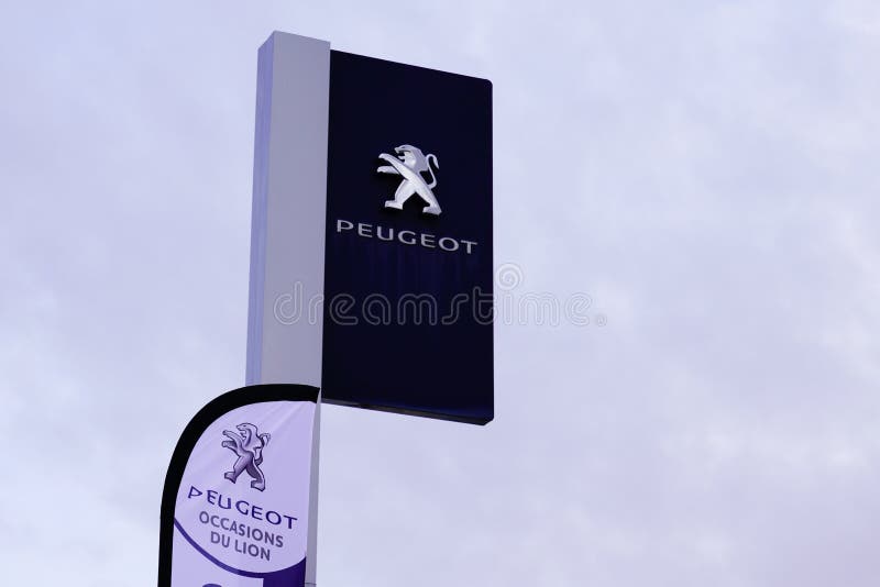 Peugeot logo on a panel editorial photography. Image of