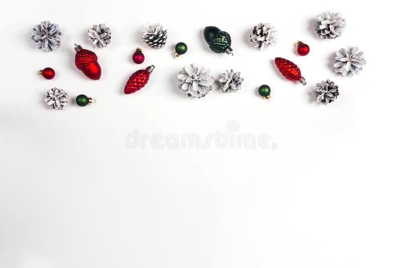 Border from Christmas holiday decorations on white background wi stock photo Border from Christmas holiday decorations on white background wi stock photo