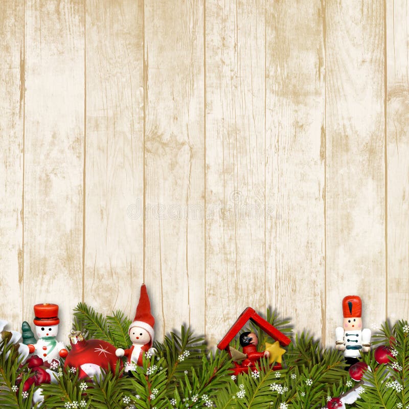Border of Christmas Toys on Vintage Wooden Background. Holiday Background  Stock Image - Image of decoration, congratulation: 161636445