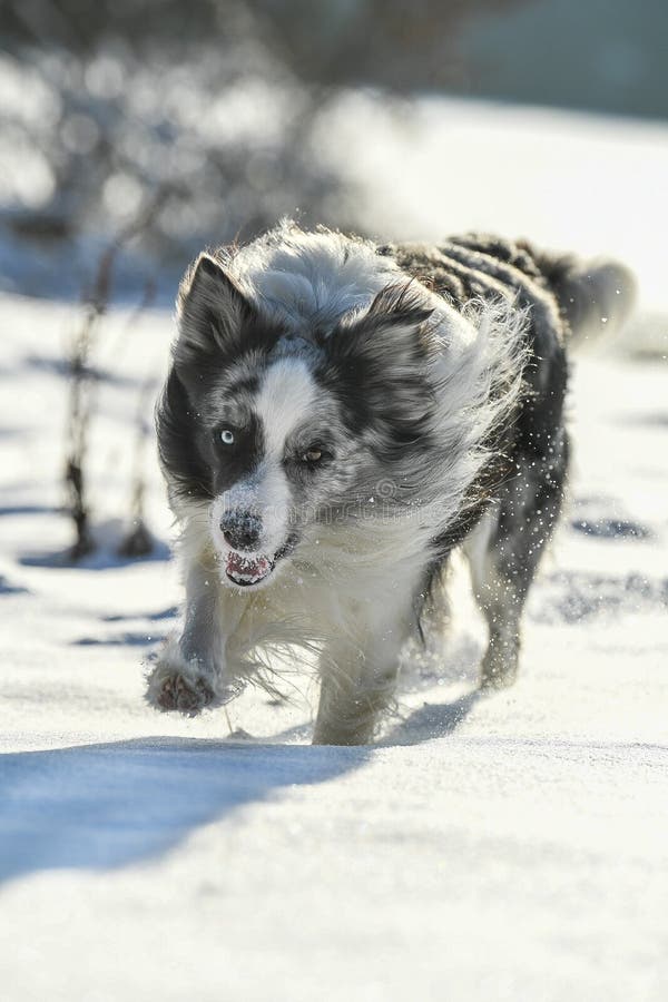 Frontiere il cane correre inverno la neve sul.