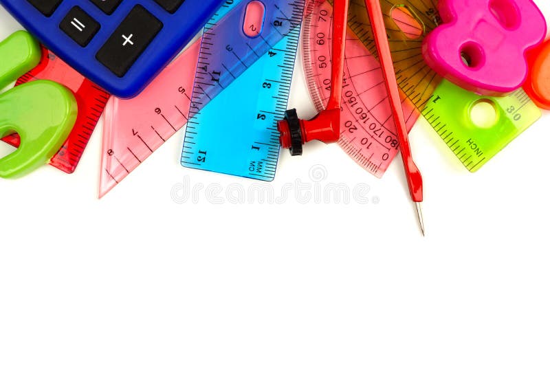 Border of colorful math themed school supplies stock image Border of colorful math themed school supplies stock image