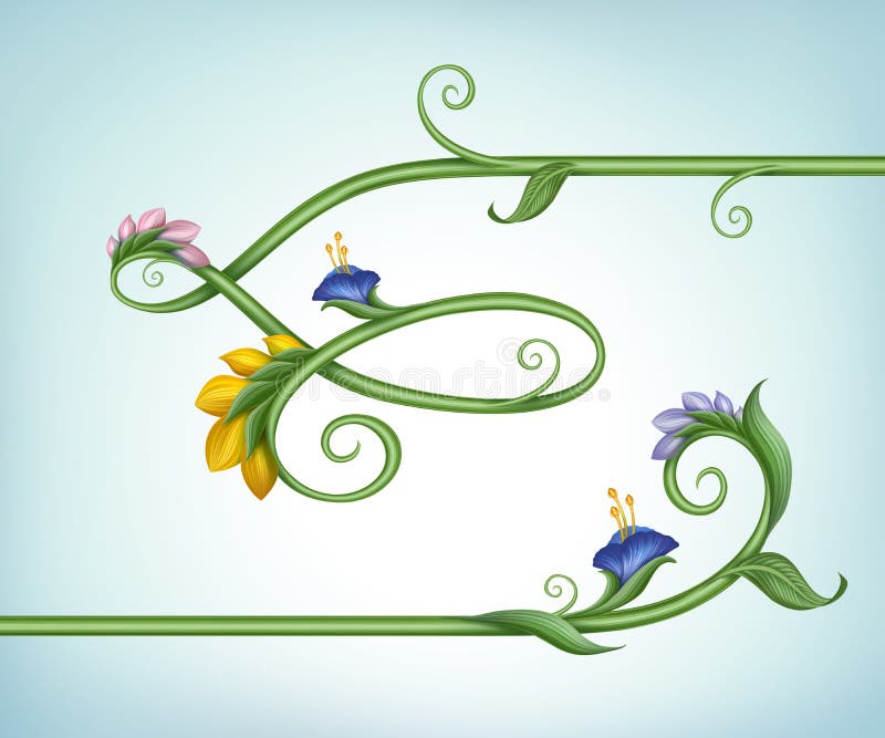 Frame Border Line with Flowers and Green Leaves Stock Illustration ...