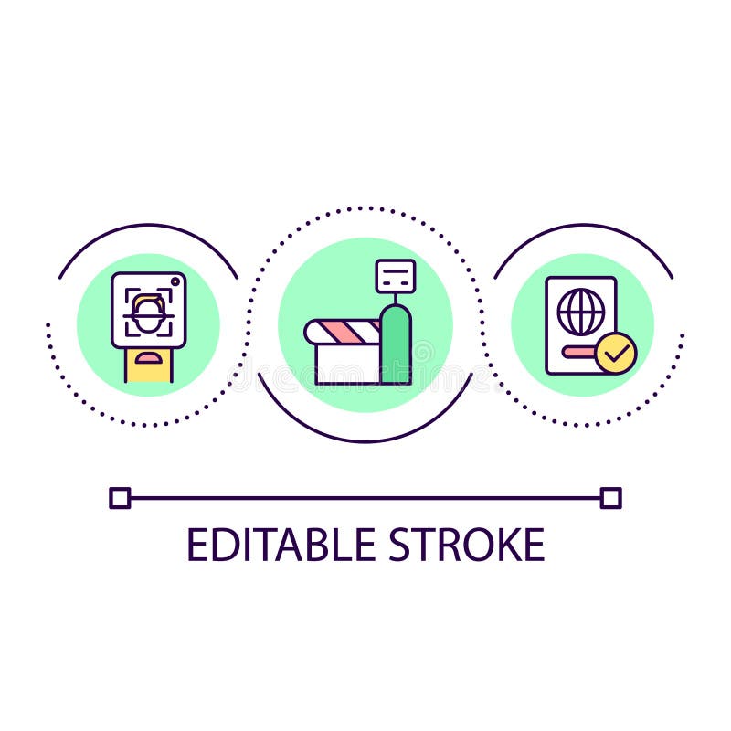 Border crossings control with biometric technology loop concept icon royalty free illustration