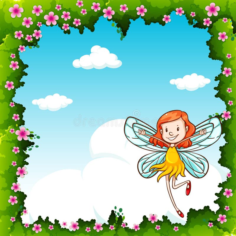 Border Design with Fairy Flying in the Sky Stock Vector - Illustration of  girl, fairy: 60796632