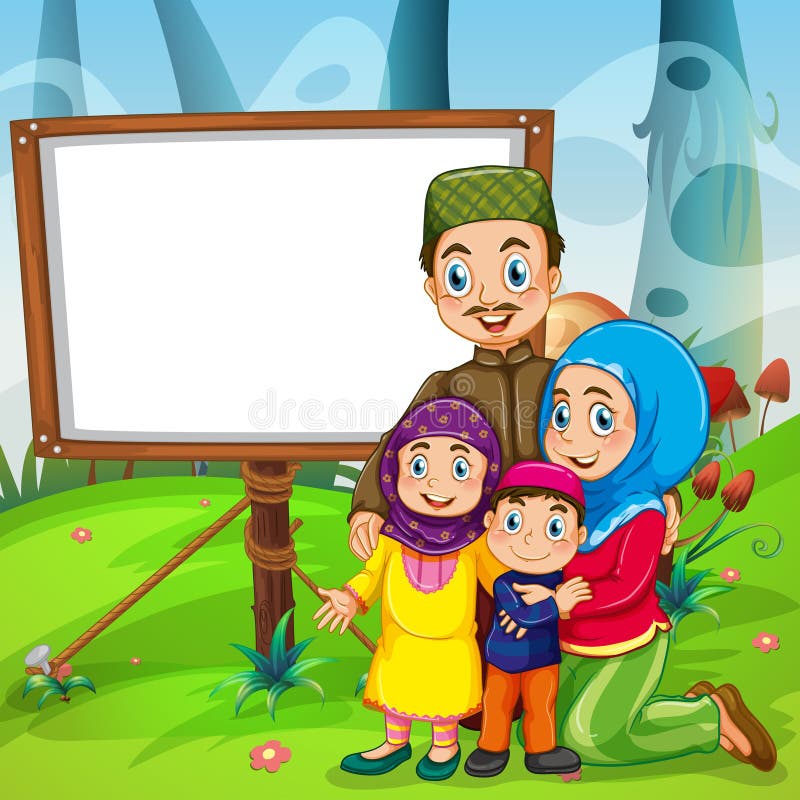  Border  Design With Muslim Family Stock Vector 