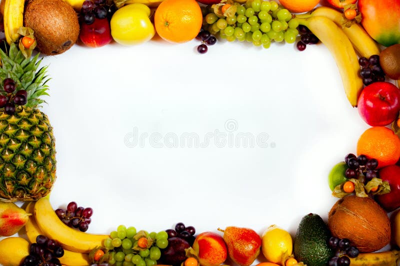 Border Or Frame Of Colorful Fruits. Assortment Of Exotic Fruits, On ...